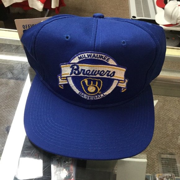 NWT Vintage Milwaukee Brewers New Era Banner Blue Snapback Hat Cap New With Tags - Picture 1 of 6